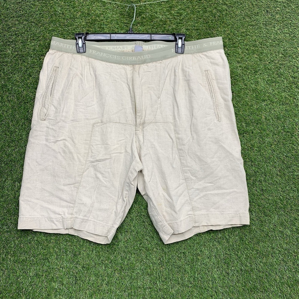 Marithe Francois Girbaud Shorts Mens Large Linen Y2K Beige USA Pleated High Rise